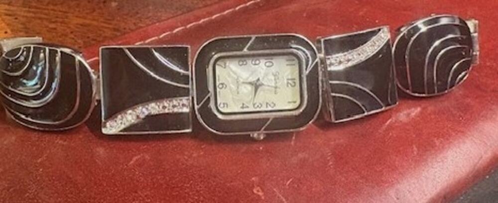 Women's 22mm Platinum Seies Geneva Watch, Black Enamel, Crystal and MOP Accents